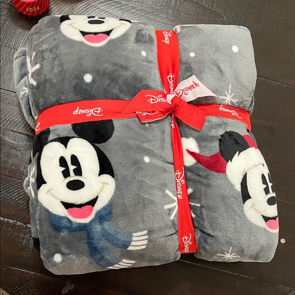 Disney Mickey Mouse Gray and Red Plush Blanket